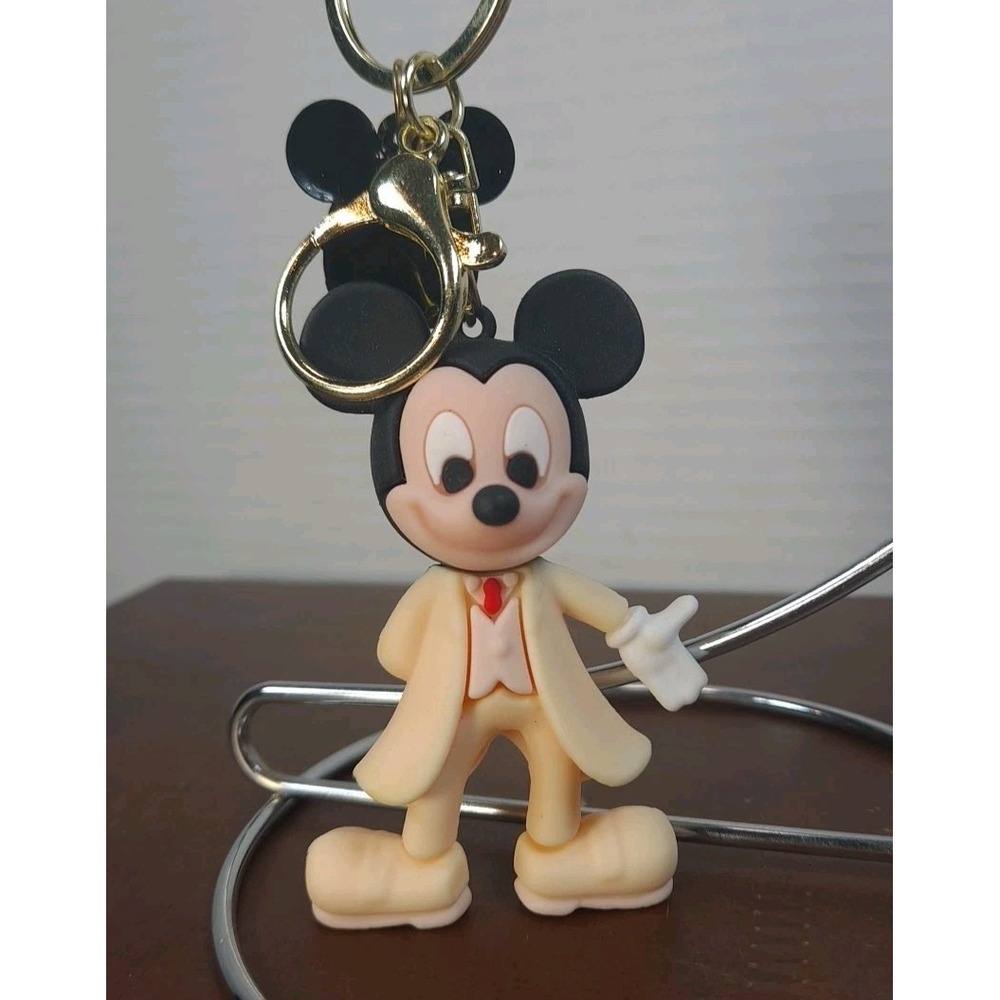 New Disney Mickey Mouse Cream Suit Red Tie Keychain Figure Backpack Clip Pendant